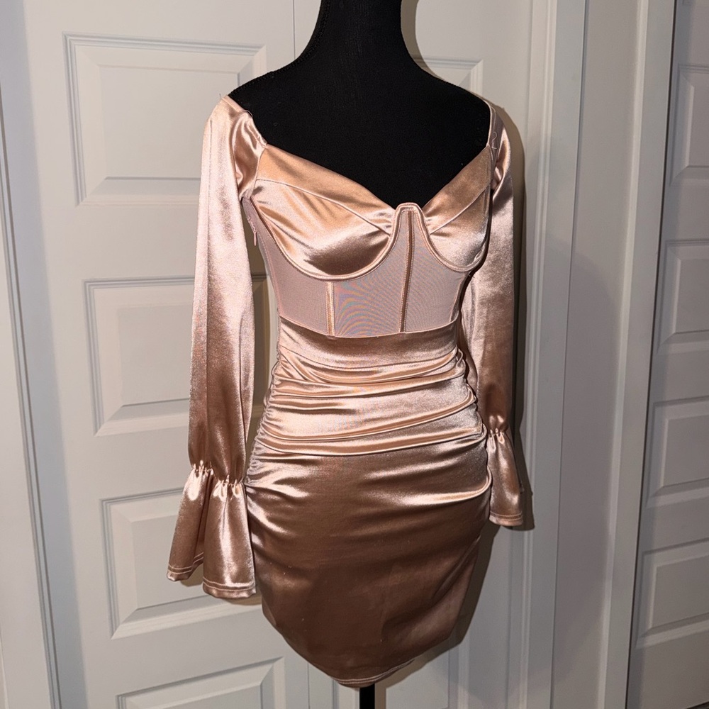 PrettyLittleThing Satin Corset Mini Dress – Blush Pink (XS)